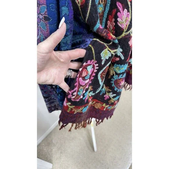 Soft Surroundings Sweater Boho Embroidered Open Fringe Kimono Cardigan SZ: Large - Picture 5 of 7